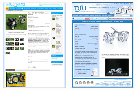 Equip2Clean（左）とDiamond Jewelry Limited（右）：いずれも製品ページに動画を活用している