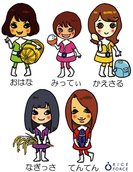 担当者をイラスト化したライスフォース5姉妹