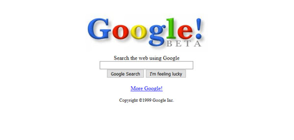 1999年当時のGoogle（Internet Archive）／検索エンジンとしては後発だった。