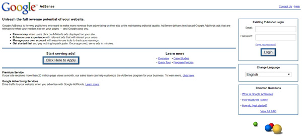 2003年頃のAdSenseのWebサイト（Internet Archive）