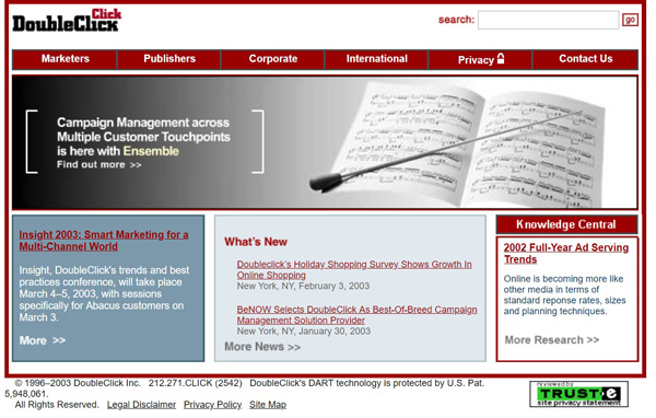 2003年頃のDoubleClickのWebサイト(Internet Archive)
