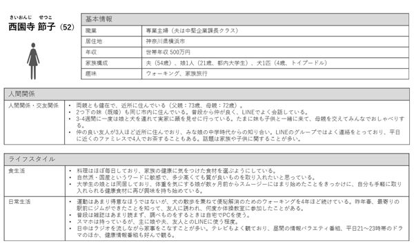 実際のペルソナ（作成：コンセント／掲載用に一部修正）
