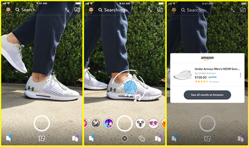 スナップチャットが9月末に公開したアマゾン商品検索機能（SnapChatのWebサイトより）https://www.snap.com/en-US/news/