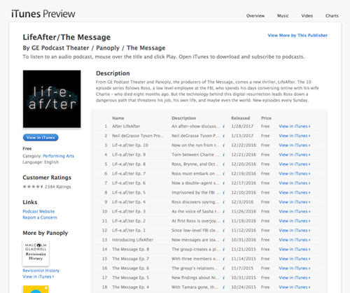 PanoplyとGEが共同制作した『The Message』(iTuneのWebサイトより)https://itunes.apple.com/us/podcast/the-message/id1045990056