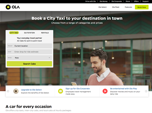 Ola CabsのWebサイトhttps://www.olacabs.com/