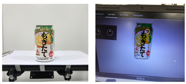 実缶を用いた調査(左)と、視線計測モニタリングソフトウェアの画像を用いた調査(右)を実施