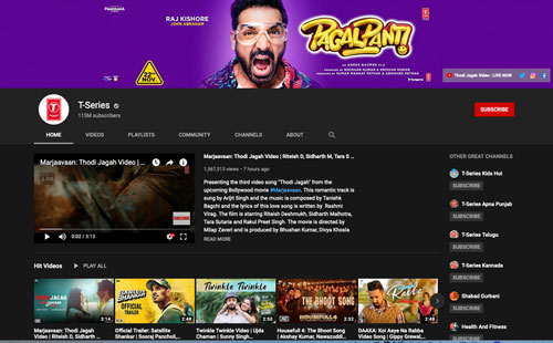 世界最大のYouTubeチャンネル「Tシリーズ」https://www.youtube.com/user/tseries