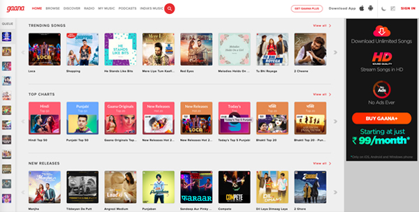 インドで人気の音楽ストリーミング「Gaana」