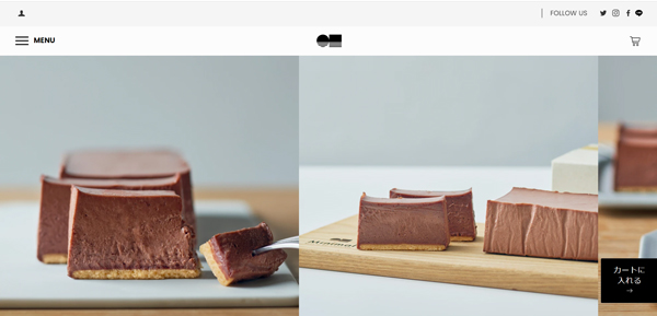 チョコレートレアチーズケーキのページは、大きなサイズの写真で魅力を伝えている
