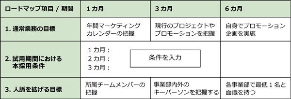 6ヵ月間のロードマップ(計画表)