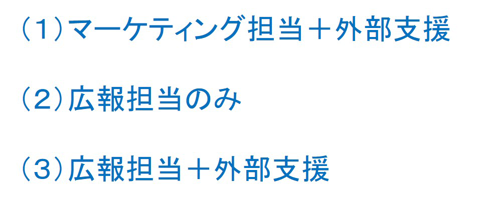 広報部を立ち上げる際、代表的な3つの体制