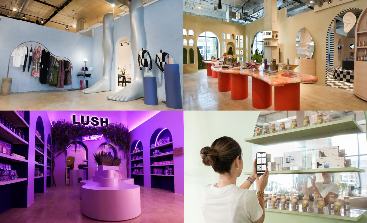 ショーフィールズ ブルックリン店内の様子。各コンセプトの中に様々なブランドのプロダクトや展示が共存し、専用アプリでQRコードを読み取ると商品詳細やECで注文ができる。（参照元：Showfileds）