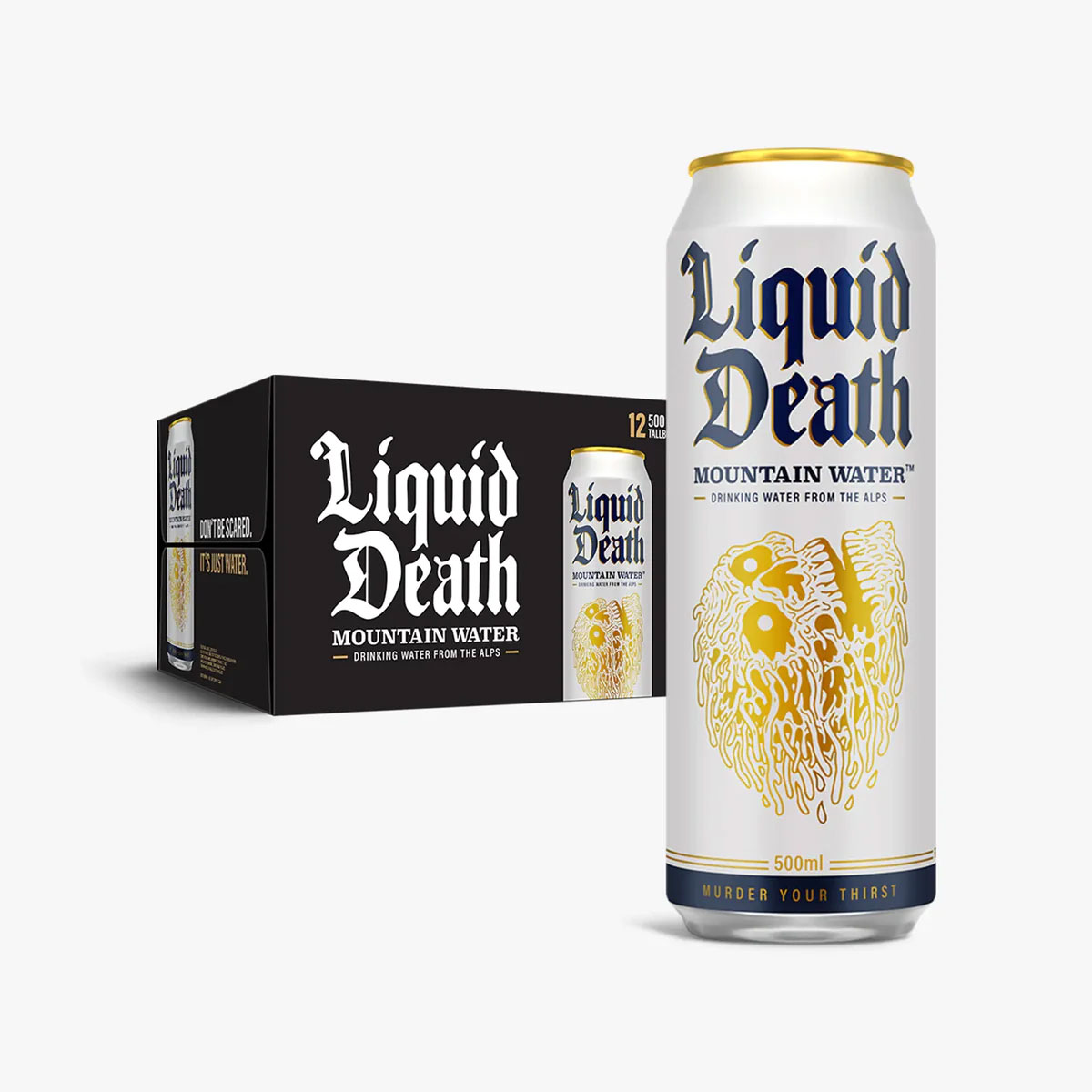 500mlのアルミニウム缶に入ったLiquid Death(Liquid Death公式HPより)