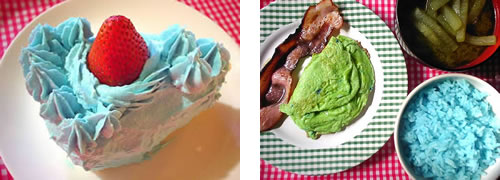 食べ物の色を変えた時の気持ちの変化を調べた「青くする実験」