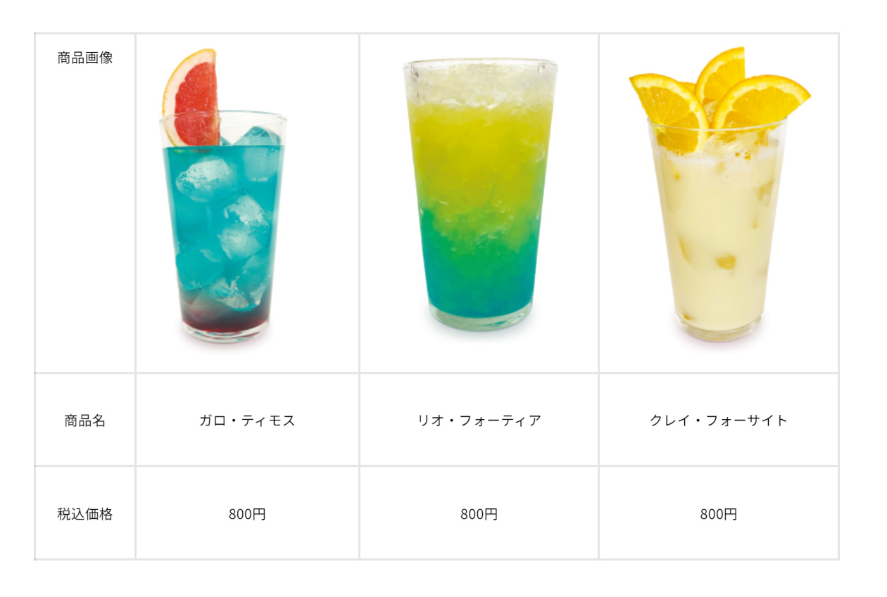 キャラクターをイメージしたドリンク
