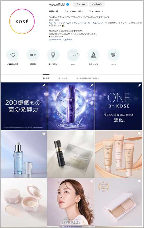 現在のInstagram。視覚的にブランド世界観がわかるようになった