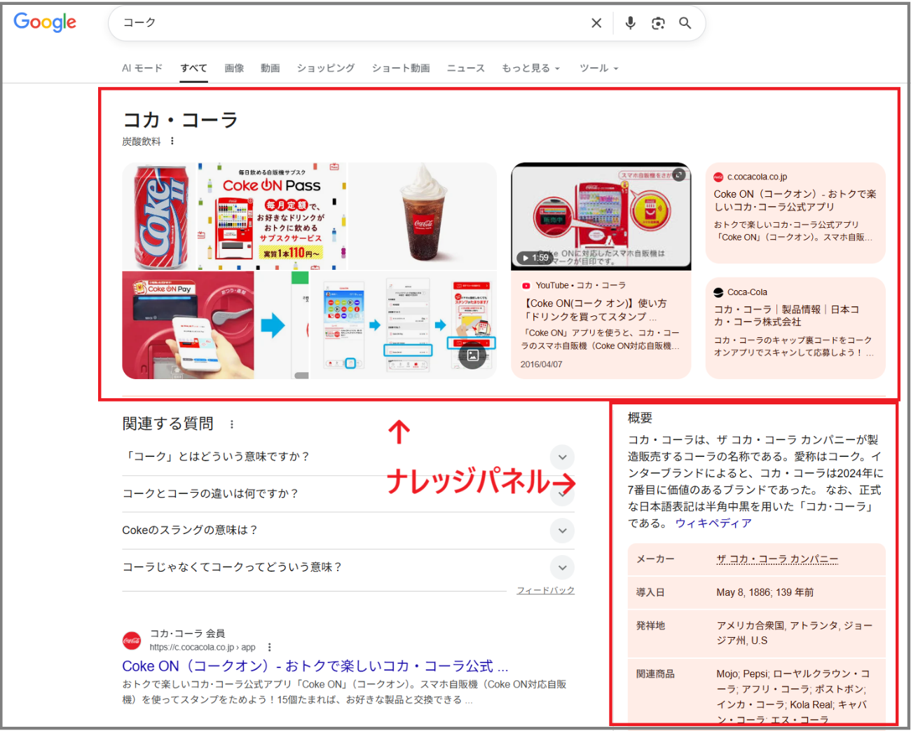 ナレッジパネルの例