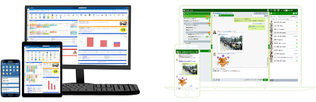 グループウェア「desknet's NEO」（左）とビジネスチャット「ChatLuck」（右）