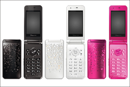 DM003SHのデザイン。星やハート、ミッキーのシルエットなどを散りばめたデザイン（DISNEY mobileサイトより転載）