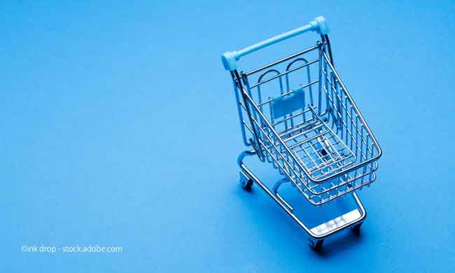 Shopping cart on a blue background