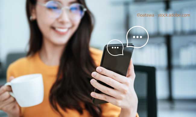 Women's hand typing on mobile smartphone, Live Chat Chatting on application Communication Digital Web and social network Concept