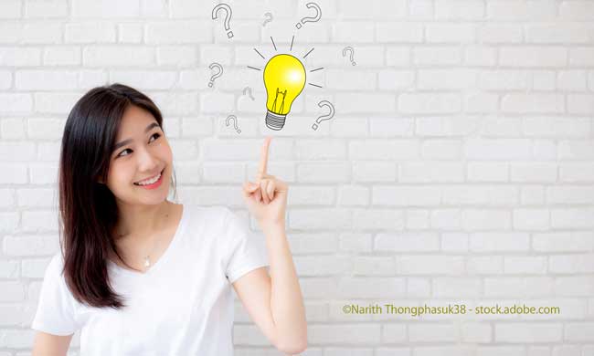 woman thinking with drawing question mark for decision and have a idea
