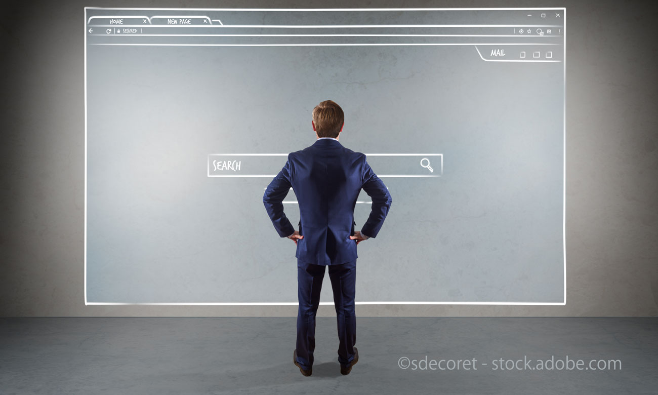 Businessman watching website page sketch