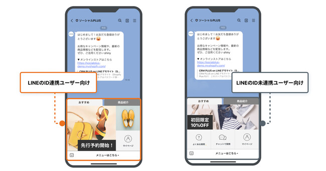 リッチメニュー出しわけ例 配信するリッチメニューをタブ型にすることも可能です