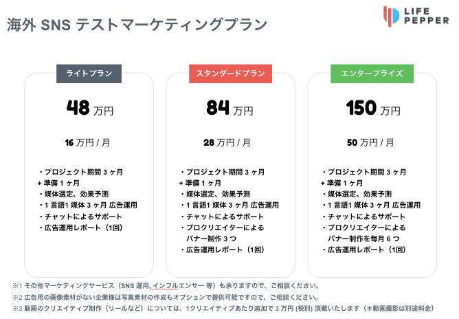 海外SNSテストマーケティングプランの価格