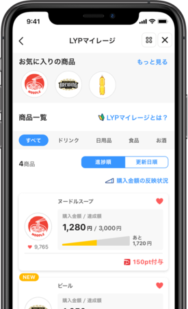 「LYPマイレージ」のUI（イメージ）