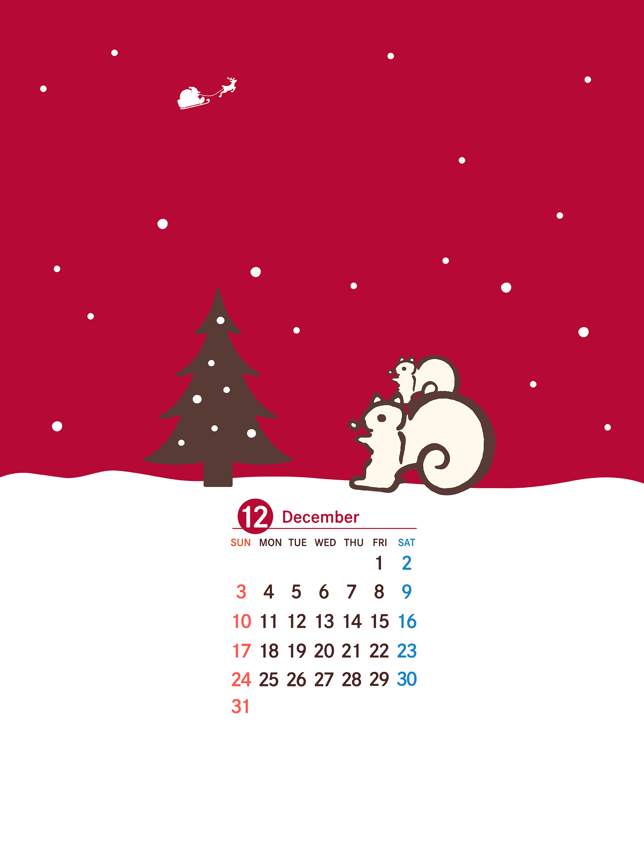 スマートフォン壁紙 今月のリスくん 12月