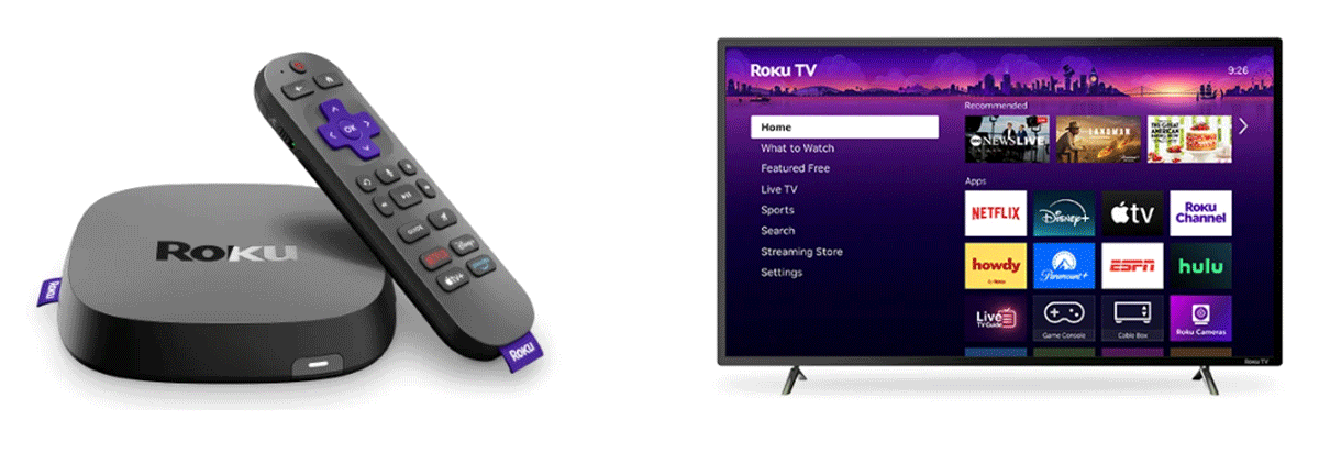 【図4】Rokuのデバイス（左：USBドングル、右：内臓テレビモニター）出所：Roku